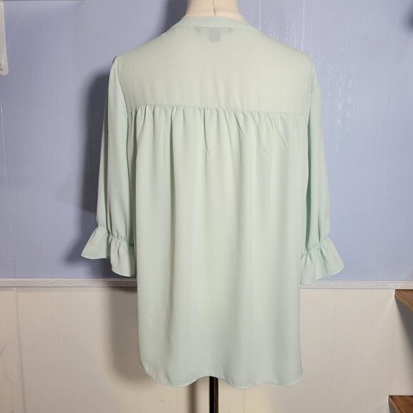 Zac & Rachel Large Light Mint Green Flutter Ruffle 3/4 Sleeve Lightweight Blouse - Picture 6 of 10